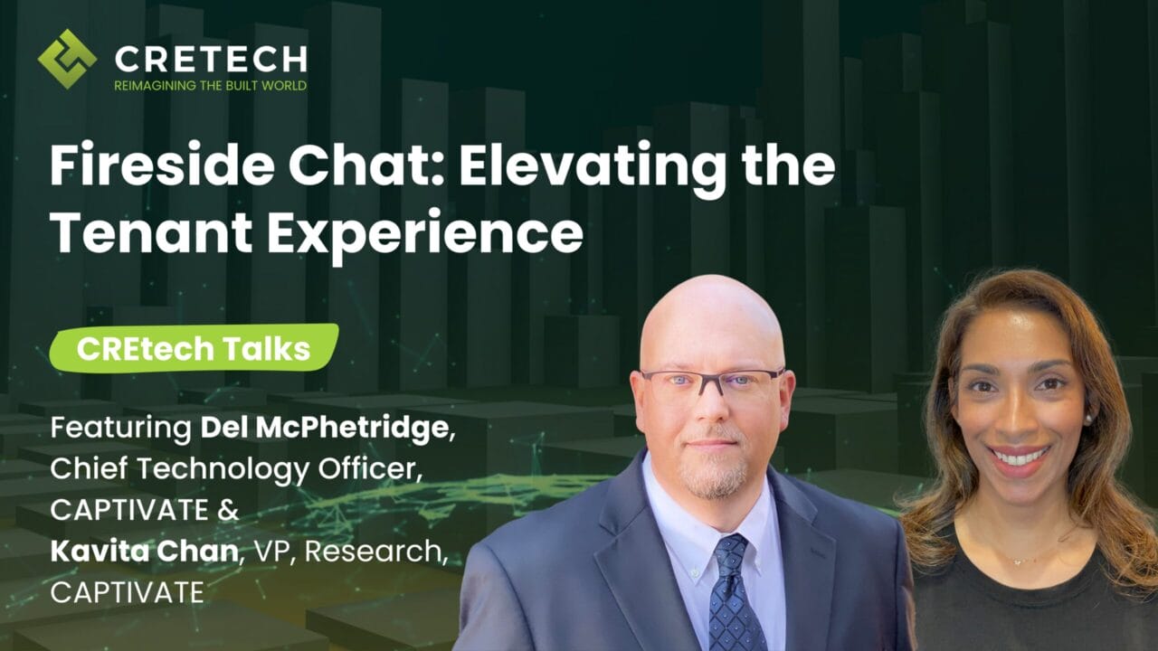 Fireside chat on tenant experience with Del McPhetridge and Kavita Chan at CREtech Talks event.