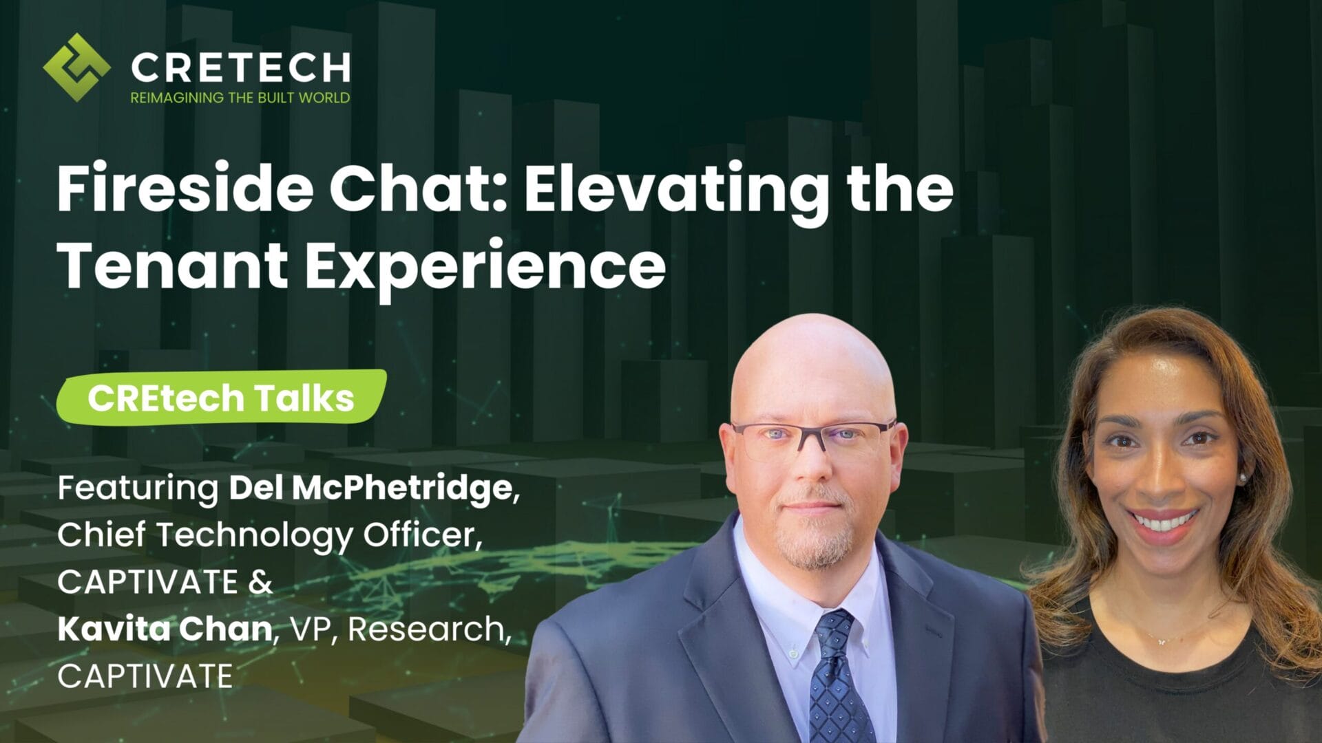 Fireside chat on tenant experience with Del McPhetridge and Kavita Chan at CREtech Talks event.
