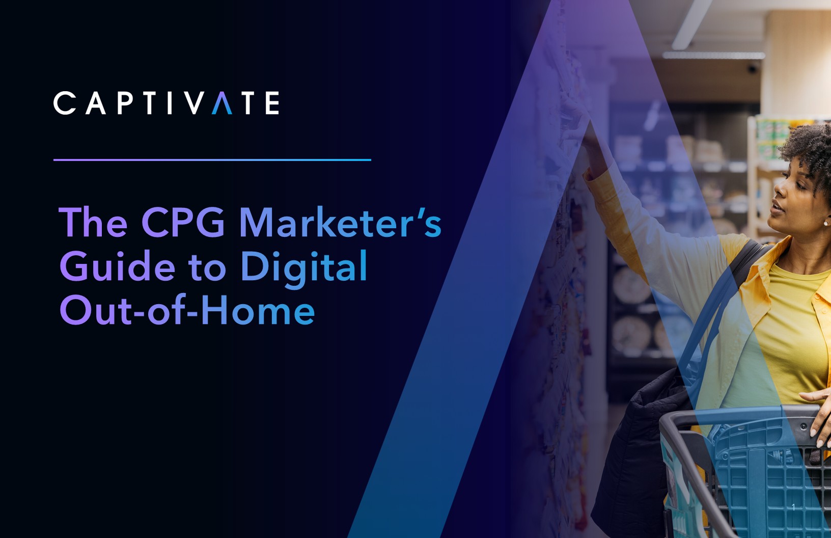 Woman shopping in a grocery store, text reads: The CPG Marketer's Guide to Digital Out-of-Home by Captivate.