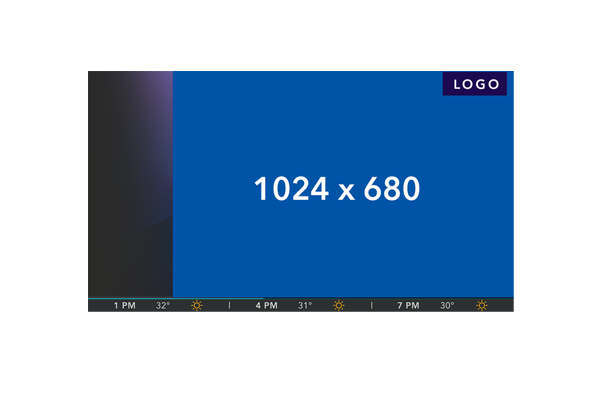 Placeholder image with 1024 x 680 dimensions, partial view of a clock at the bottom and a purple logo in the top right corner.