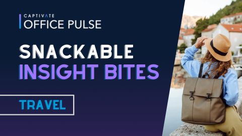 Person sitting by the water wearing a hat and backpack with "Snackable Insight Bites" and "Travel" text on image.