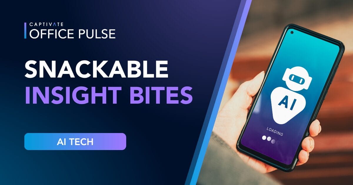 Hand holding a smartphone displaying AI loading screen with text: Snackable Insight Bites.
