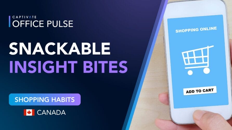Snackable insight bites on shopping habits in Canada, featuring a shopping cart app on a smartphone screen.
