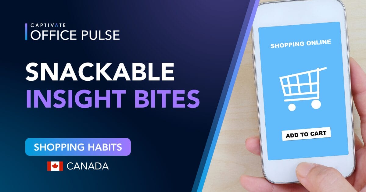 Snackable insight bites on shopping habits in Canada, featuring a shopping cart app on a smartphone screen.