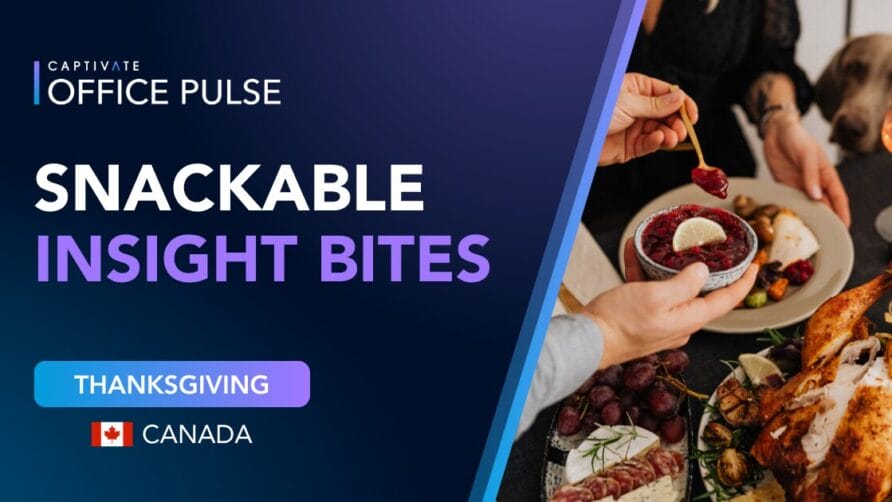 Thanksgiving table with cranberry sauce, grapes, and turkey; text: Captivate Office Pulse, Snackable Insight Bites, Canada.