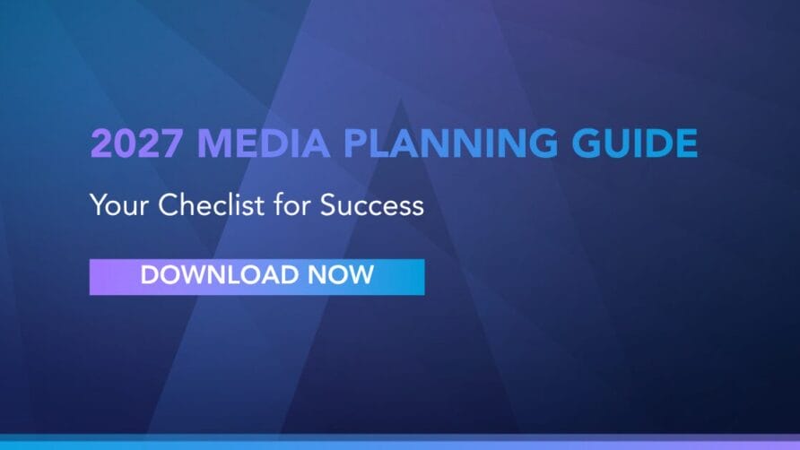 2027 Media Planning Guide cover with "Your Checklist for Success" and a "Download Now" button.
